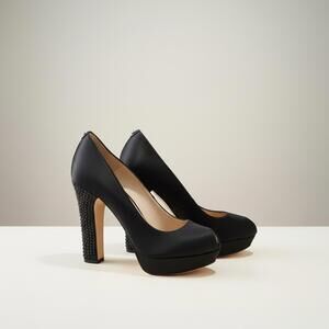 Michael Kors Satin Peep Toe Platform Heels Black Studded Heel Pumps 7.5